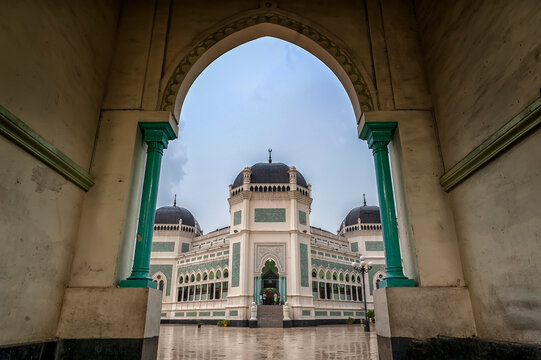 detail of the facade of Great Mosque of Medan or Masjid Raya Al Mashun