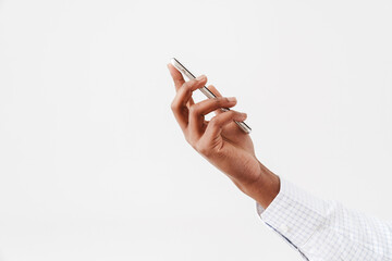 Photo of black man's hand with mobile phone