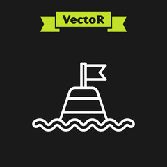 White line Floating buoy on the sea icon isolated on black background. Vector