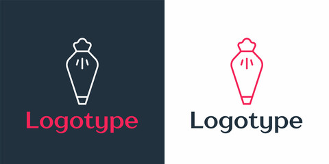Logotype line Pastry bag for decorate cakes with cream icon isolated on white background. Kitchenware and utensils. Logo design template element. Vector