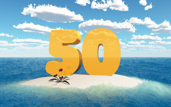 Die Zahl 50 auf einer Insel im Meer