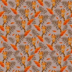 Seamless pattern with giraffes and twigs. baby pattern