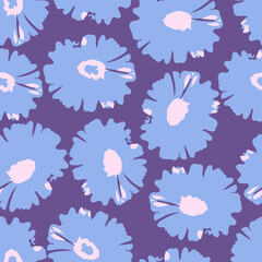 seamless doodle abstract flowers on violet pattern background , greeting card or fabric