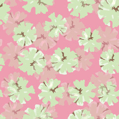 seamless abstract green flowers pattern on pink background , greeting card or fabric