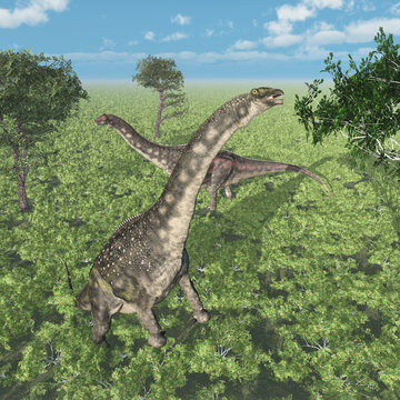 Dinosaurier Diamantinasaurus in einer Landschaft