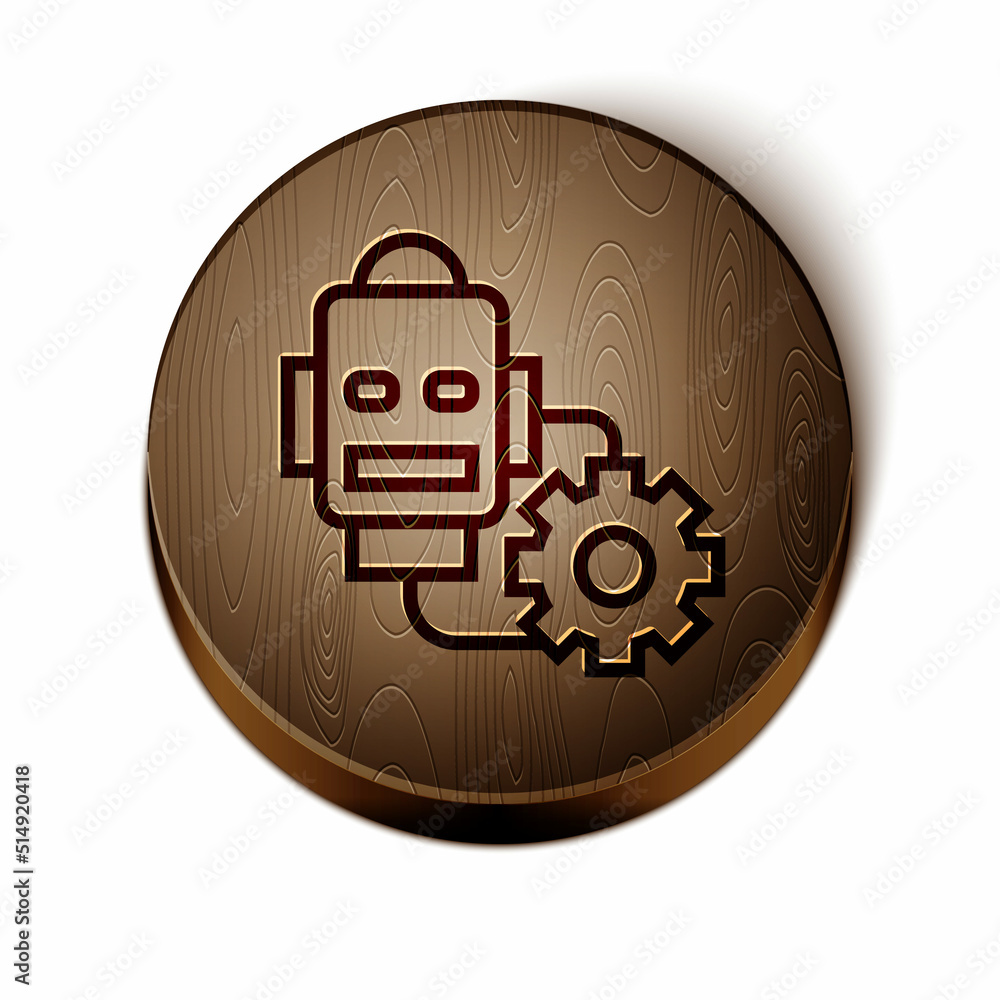 Poster brown line robot setting icon isolated on white background. artificial intelligence, machine learnin