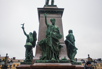 Sculptural group of Alexander II Monument (1894) on Senate Square in Helsinki, Finland