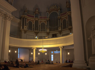 Inside the Helsingin tuomiokirkko (Helsinki Cathedral), the Finnish Evangelical Lutheran cathedral of the capital of Finland