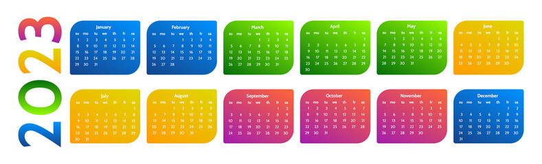 Calendar for 2023 isolated on a white background