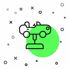 Black line Swing car on the playground icon isolated on white background. Childrens carousel with car. Amusement icon. Vector