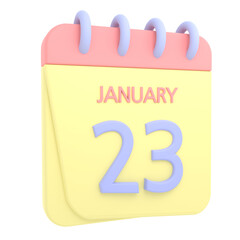 23rd January 3D calendar icon. Web style. High resolution image. White background