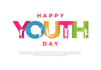 Happy International Youth day on 12 August. With happy people and colorful text lettering. Hand Drawn Campaign on white background.