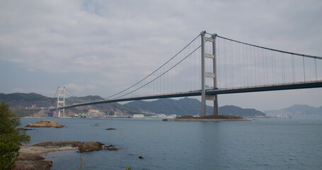 Tsing Ma Suspension bridge in Hong Kong city