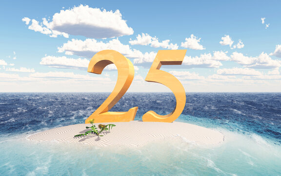 Die Zahl 25 auf einer Insel im Meer