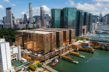 Fototapeta premium Tsim Sha Tsui, Hong Kong Drone fly over Hong Kong city