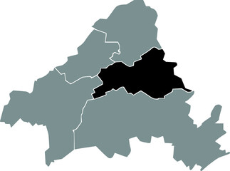 Black flat blank highlighted location map of the 
SOLINGEN-MITTE DISTRICT inside gray administrative map of Solingen, Germany