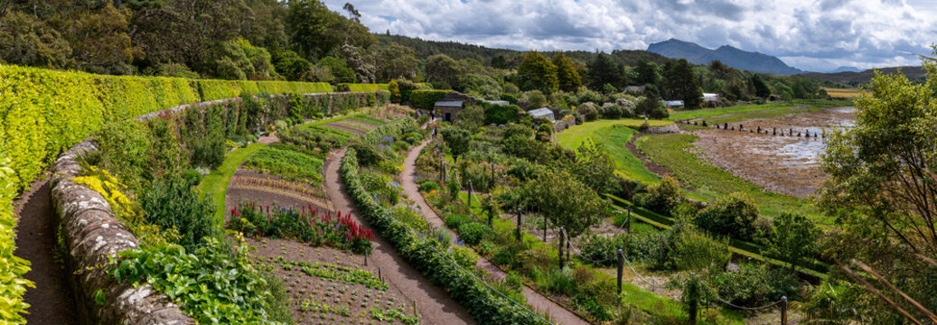 panorama view of the Inverewe Gardens near Poolewe in the Scottish Highlands