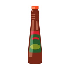 Sauce in bottle vector illustration. Ketchup, hot tomato and chili sauces in bottles, red and yellow peppers isolated on white background