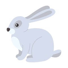 White hare. Cute arctic animal cartoon character vector illustration. Polar bear, penguin, seal, hare, owl, killer whale, fauna of North Pole isolated on white