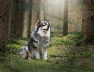 Portrait of a Finnish Lapphund dog outdoors