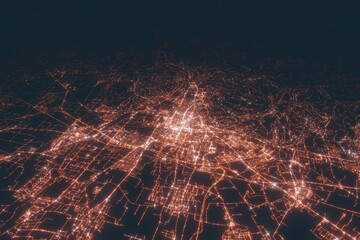 Brescia aerial view at night. Top view on modern city with street lights