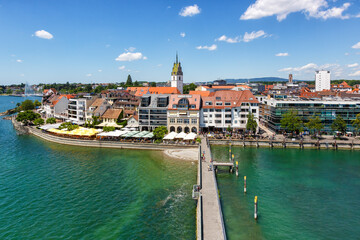 Fototapeta na wymiar Friedrichshafen waterfront at lake Constance Bodensee travel traveling from above in Germany
