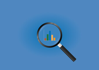 Magnifying Glass Focus on Bar Graph, Suitable for Financial, Business, and Management Concept.