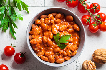 Lobio - dish of Georgian cuisine. Red bean stew with tomato sauce, nuts and herbs.