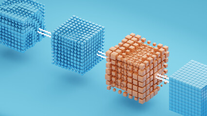 3d illustration of abstract blockchain company on blue background.