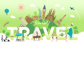 Let's go travel vector banner illustration