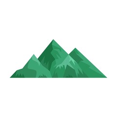 Landscape and nature. Green mountains and rock flat icon. Cartoon snowy mountain, peak, hill top vector illustration
