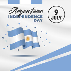 Square Banner illustration of Argentina independence day celebration. Waving flag and hands clenched. Vector illustration.