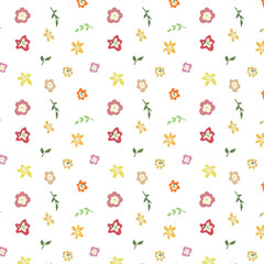 Vector seamless pattern with little cute simple flowers