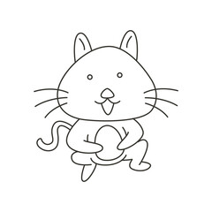Coloring page vector illustration of cute cat smiling happy with unique pose