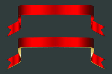 Modern Ribbon Banner Set. Vector Red And Golden Ribbon.