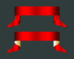 Modern Ribbon Banner Set. Vector Red And Golden Ribbon.