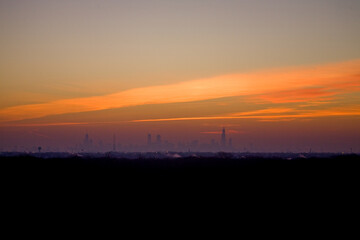 Ciryscape of Chicago downtown on sunset. Colored sky