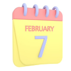 7th February 3D calendar icon. Web style. High resolution image. White background