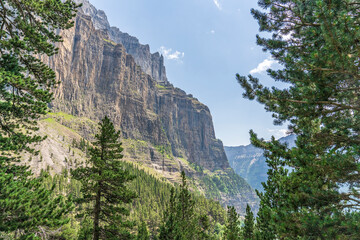 Views of the great cliffs in the Ordesa and Monte Perdido National Park.