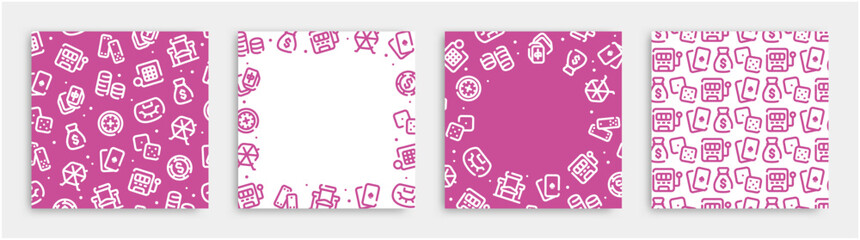 Casino and gambling icon pattern background for graphic design.Square vector template set.