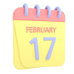 17th February 3D calendar icon. Web style. High resolution image. White background
