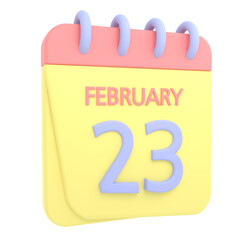 23rd February 3D calendar icon. Web style. High resolution image. White background