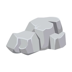 Piece of rock. Natural rock isolated on white. Piles of grey boulders, cobbles and gravels. For mountains, geology, rock fall