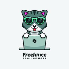 cat animal mascot character logo design vector illustration