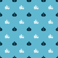 Set Money bag and TV News car on seamless pattern. Vector