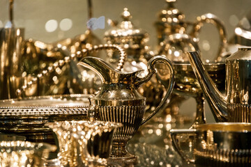 Silver and bronze vintage tableware
