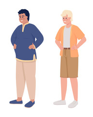 Joyful young men semi flat color vector characters set. Editable figure. Full body people on white. Racial diversity simple cartoon style illustration for web graphic design and animation pack