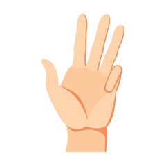 Obraz premium Human hand four fingers up gesture. Arm and wrists, amount signs, open palm, pointing with finger, greeting, fist. Vector illustration for communication, signals