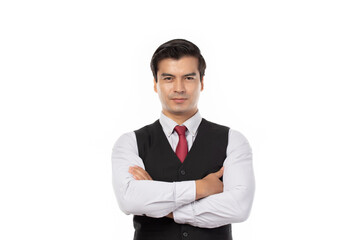 portrait of a confident young business man looking at camera isolated on white background. Portrait business concept.