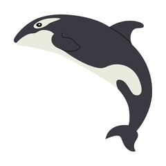Spotted killer whale. Cute arctic animal cartoon character vector illustration. Polar bear, penguin, seal, hare, owl, killer whale, fauna of North Pole isolated on white